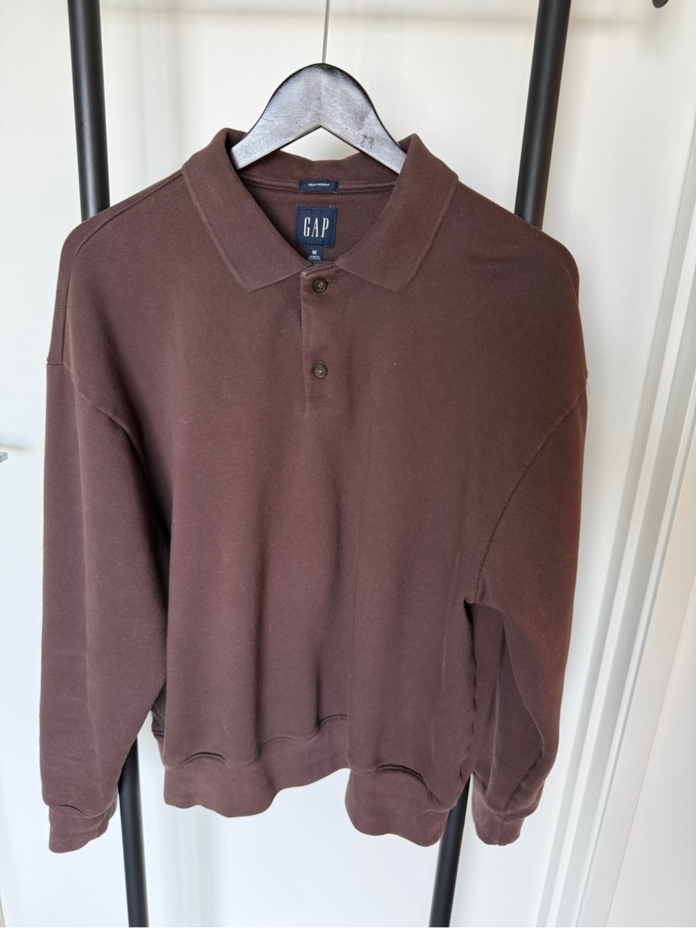 GAP Men’s Brown Long-Sleeve Polo Sweatshirt - M